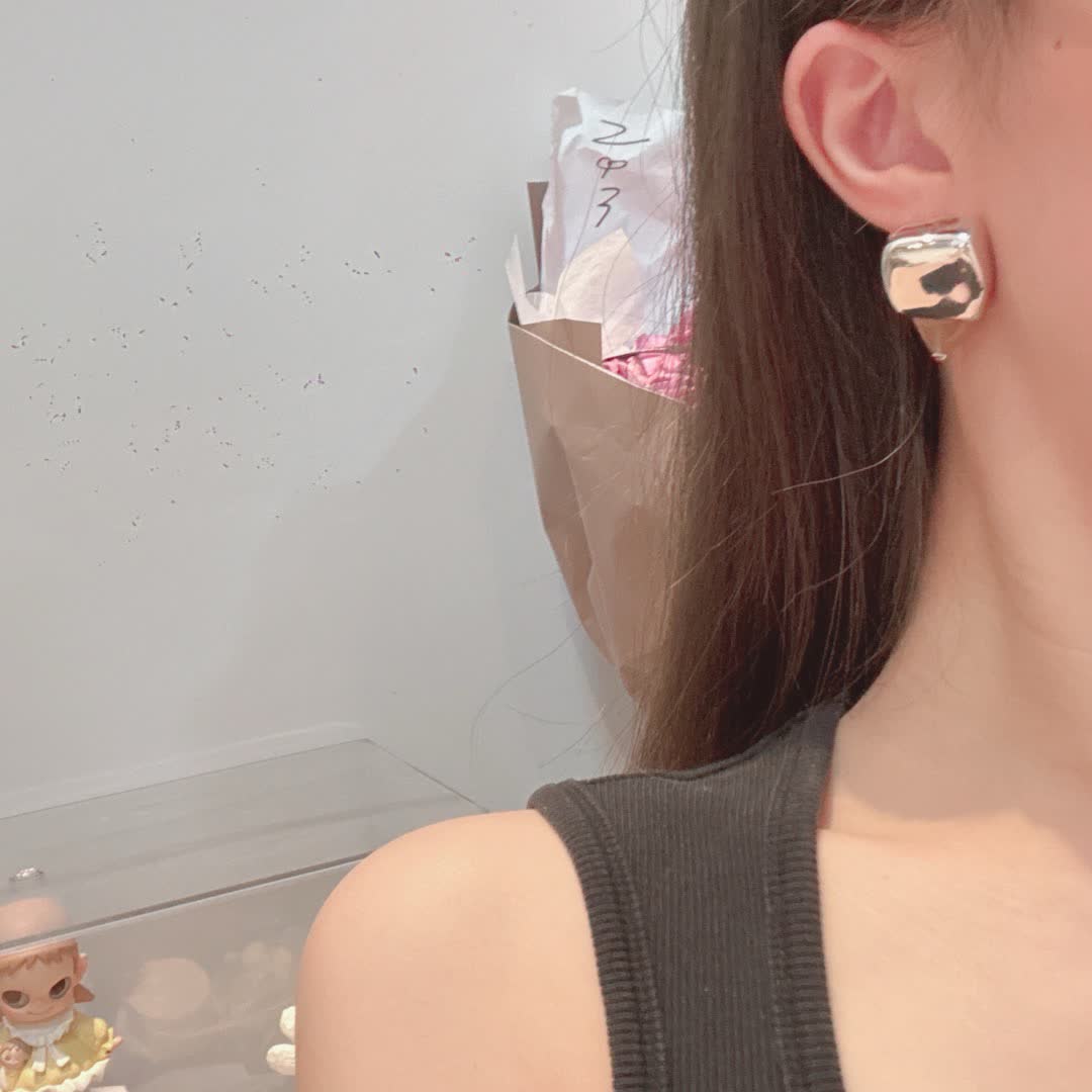 Bottega Veneta Silver Tone Geometric Stud Earrings